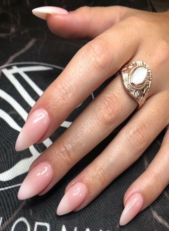 XCREANDO Gradient Pink Press on Nails - Medium Length Almond Shaped Fake Acrylic Nails, Glue on False Nails for Women, Thick Natural Gel Stiletto, 24Pcs - Image 3